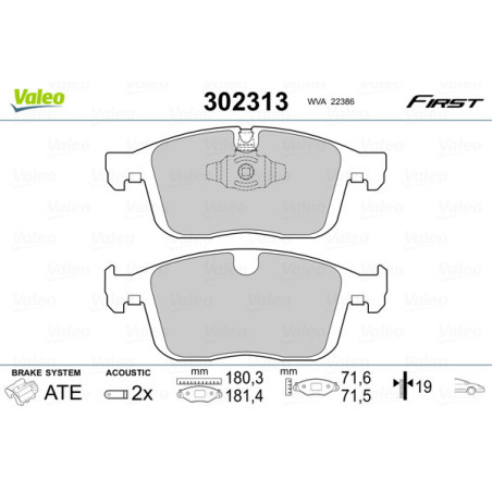 VALEO 302313 Brzdové platničky Predné pre