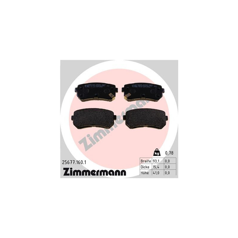 ZIMMERMANN 25677.160.1 Brake Pads Set Rear for
