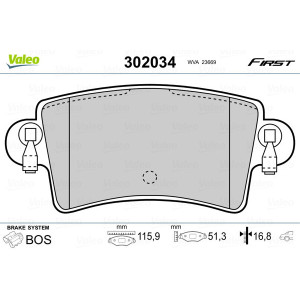 VALEO 302034 Brzdové platničky Zadné pre