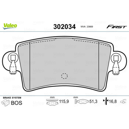 VALEO 302034 Pastiglie freno Posteriore per