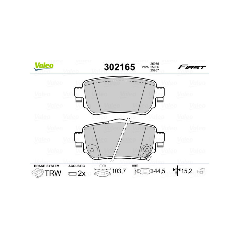 VALEO 302165 Bremsbeläge Hinten für