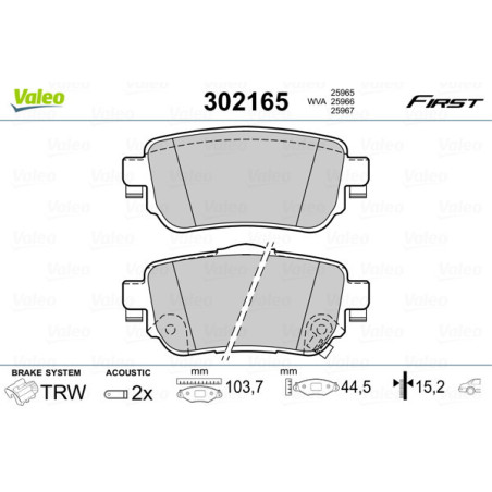 VALEO 302165 Plaquettes de frein Arrière pour