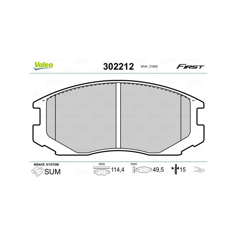 VALEO 302212 Brzdové platničky Predné pre