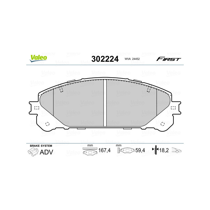 VALEO 302224 Brzdové platničky Predné pre