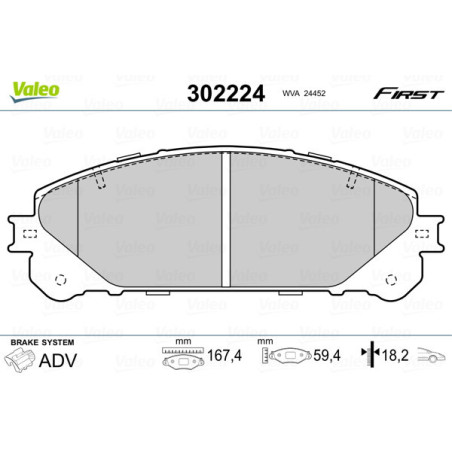 VALEO 302224 Brzdové destičky Přední pro
