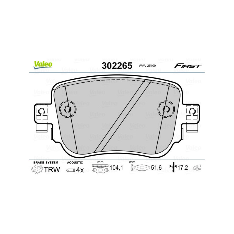 VALEO 302265 Klocki hamulcowe Tył dla