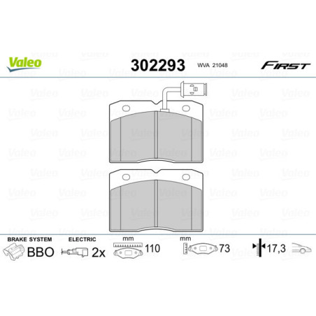VALEO 302293 Brzdové platničky Predné pre