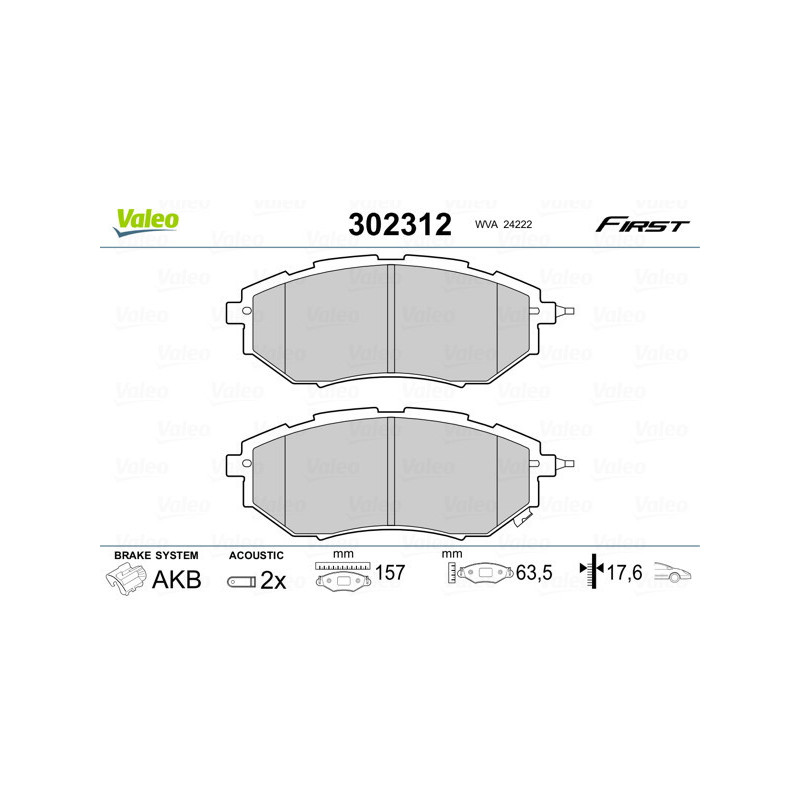 VALEO 302312 Brzdové platničky Predné pre