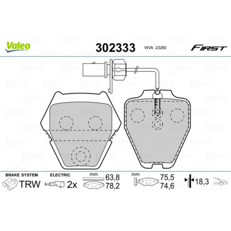 VALEO 302333 Brzdové platničky Predné pre