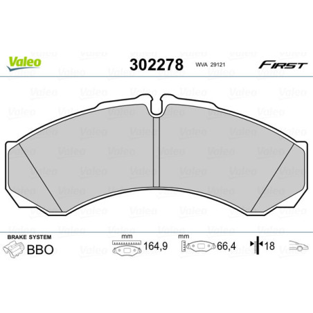 VALEO 302278 Brzdové platničky Predné pre