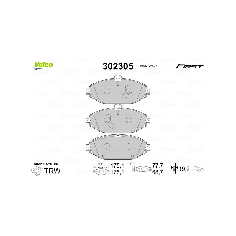 VALEO 302305 Brzdové destičky Přední pro