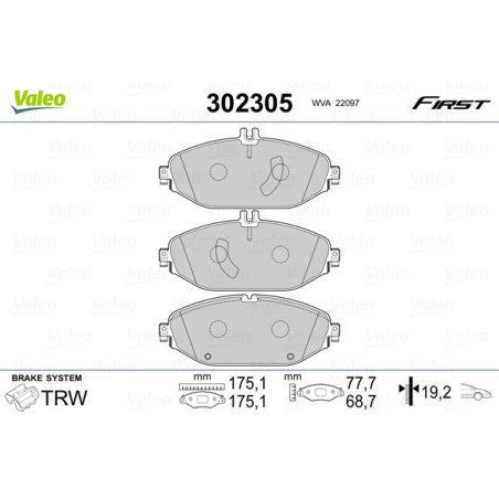 VALEO 302305 Brzdové platničky Predné pre