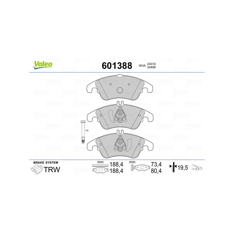 VALEO 601388 Plaquettes de frein Avant pour