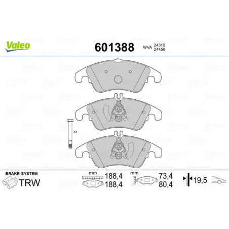 VALEO 601388 Brzdové destičky Přední pro
