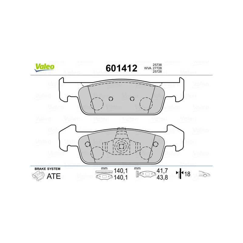 VALEO 601412 Brzdové platničky Predné pre
