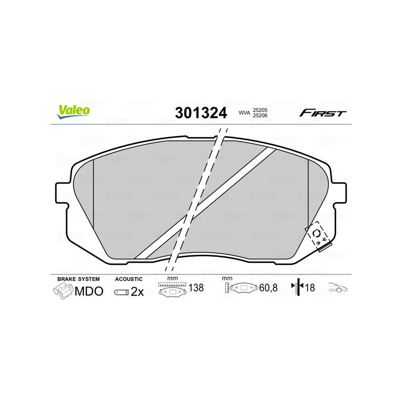 VALEO 301324 Brzdové destičky Přední pro