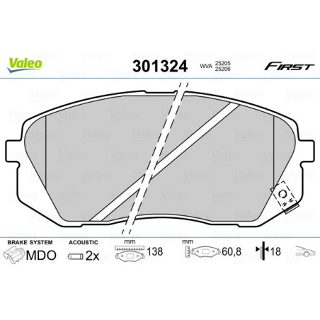 VALEO 301324 Pastillas de freno Delantero para