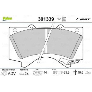 VALEO 301339 Brzdové platničky Predné pre