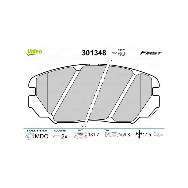 VALEO 301348 Klocki hamulcowe Przód dla