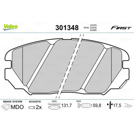 VALEO 301348 Brzdové destičky Přední pro