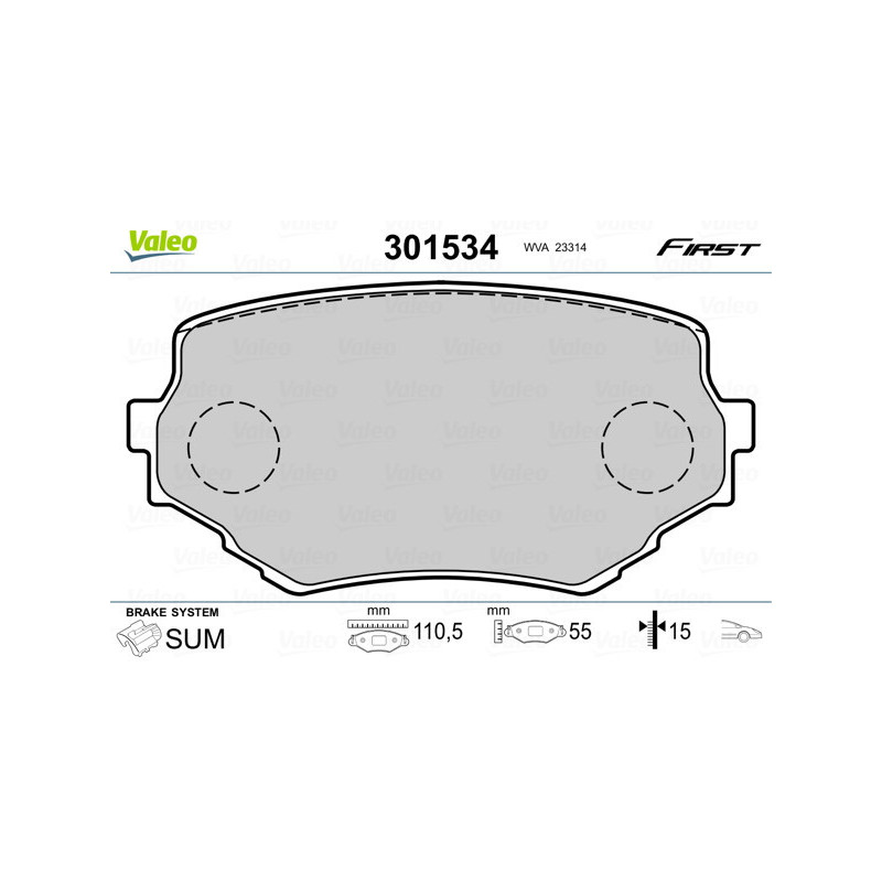 VALEO 301534 Brzdové destičky Přední pro