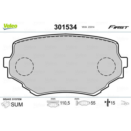 VALEO 301534 Brzdové destičky Přední pro