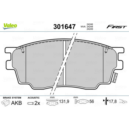 VALEO 301647 Klocki hamulcowe Przód dla