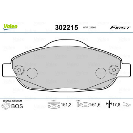 VALEO 302215 Klocki hamulcowe Przód dla