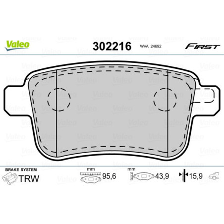 VALEO 302216 Brzdové platničky Zadné pre