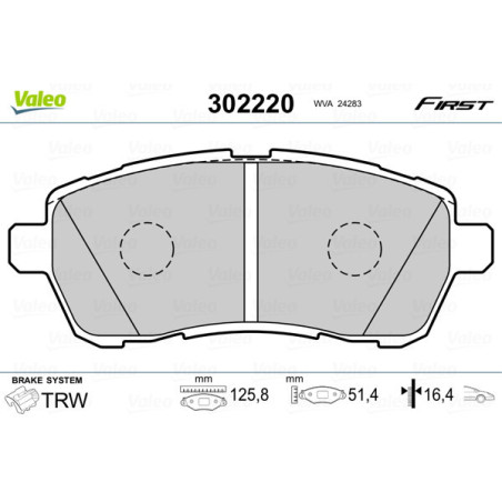 VALEO 302220 Brzdové platničky Predné pre