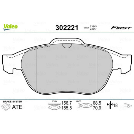 VALEO 302221 Brzdové platničky Predné pre