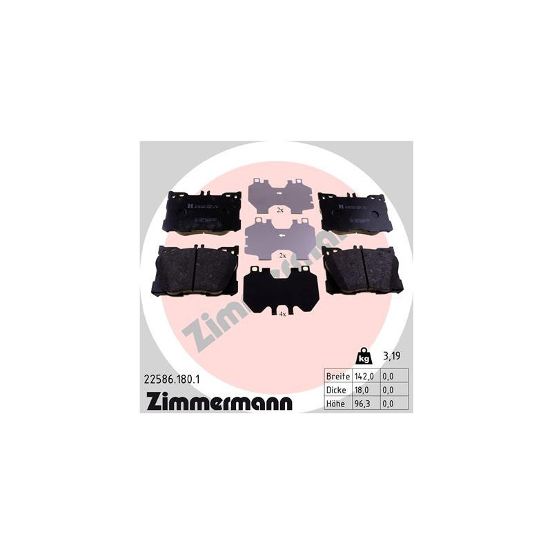 ZIMMERMANN 22586.180.1 Plaquettes de frein Avant pour