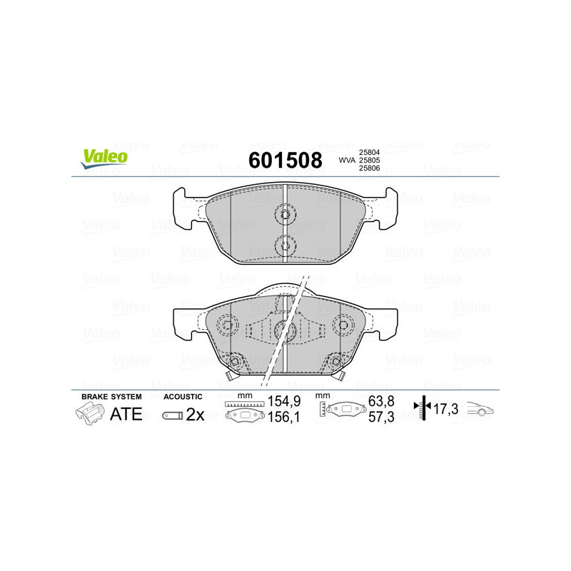 VALEO 601508 Brzdové destičky Přední pro