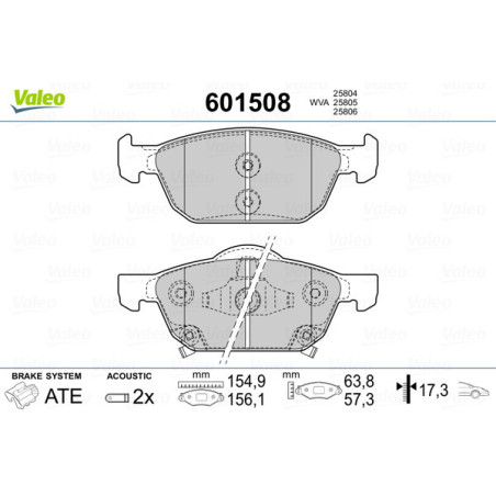 VALEO 601508 Brzdové platničky Predné pre