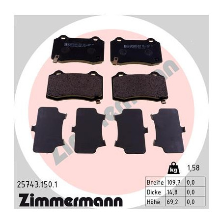ZIMMERMANN 25743.150.1 Brzdové destičky Zadní pro