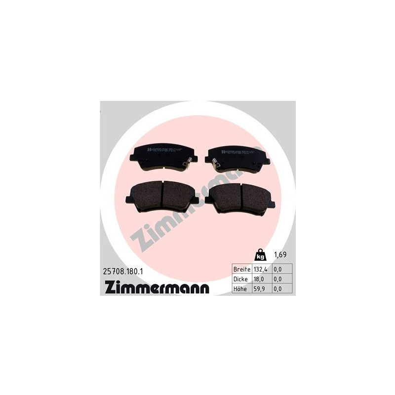 ZIMMERMANN 25708.180.1 Pastillas de freno Delantero para