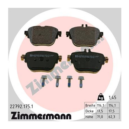 ZIMMERMANN 22792.175.1 Brake Pads Set Rear for