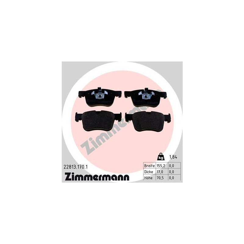 ZIMMERMANN 22813.170.1 Plaquettes de frein Avant pour