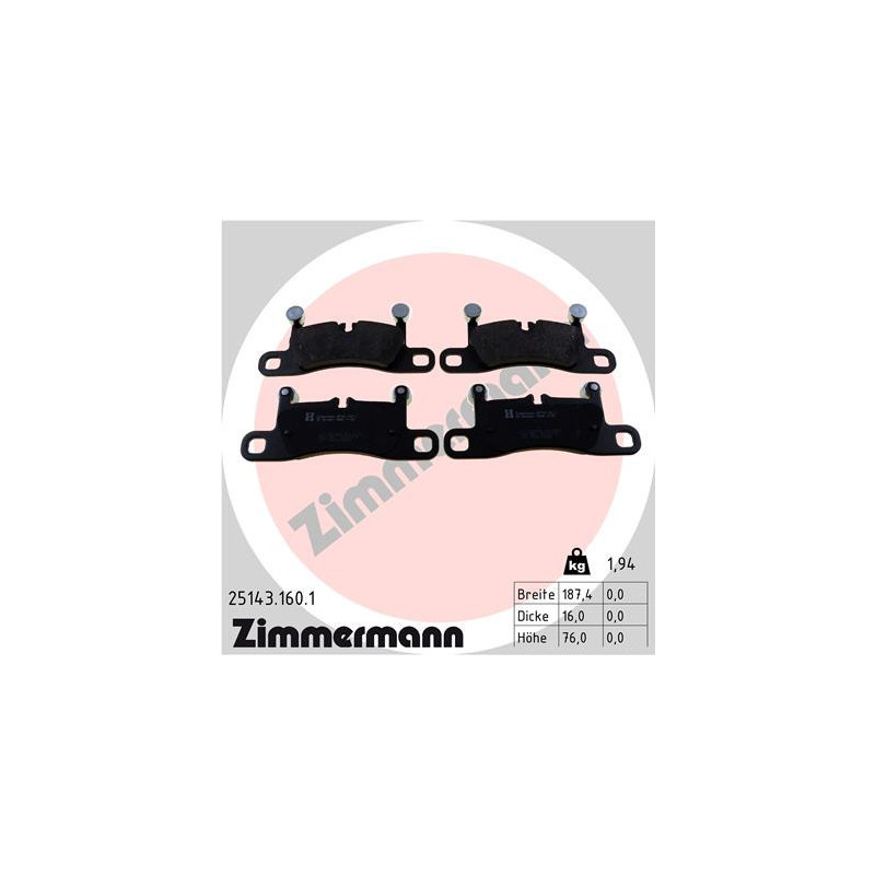 ZIMMERMANN 25143.160.1 Brake Pads Set Rear for