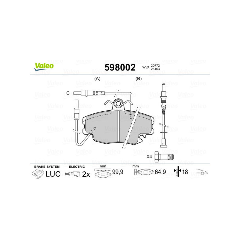 VALEO 598002 Pastiglie freno Anteriore per
