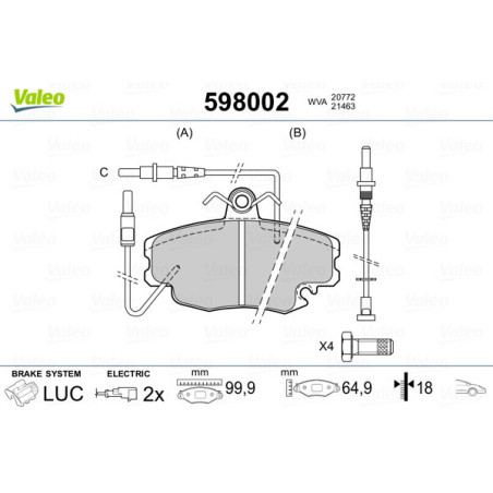 VALEO 598002 Brzdové destičky Přední pro