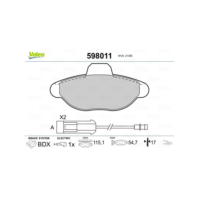 VALEO 598011 Brzdové destičky Přední pro