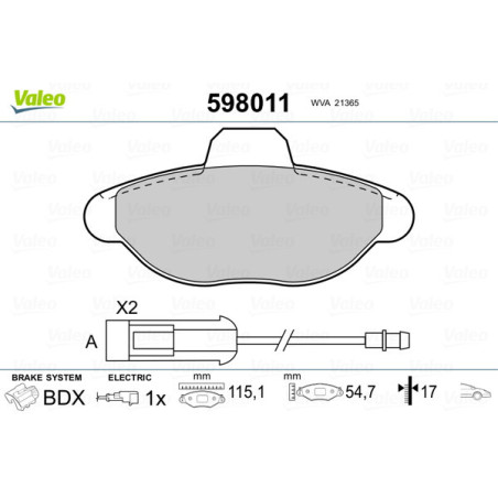 VALEO 598011 Klocki hamulcowe Przód dla