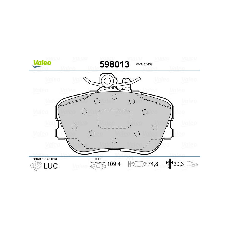 VALEO 598013 Brzdové destičky Přední pro