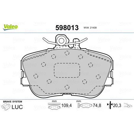 VALEO 598013 Brzdové platničky Predné pre