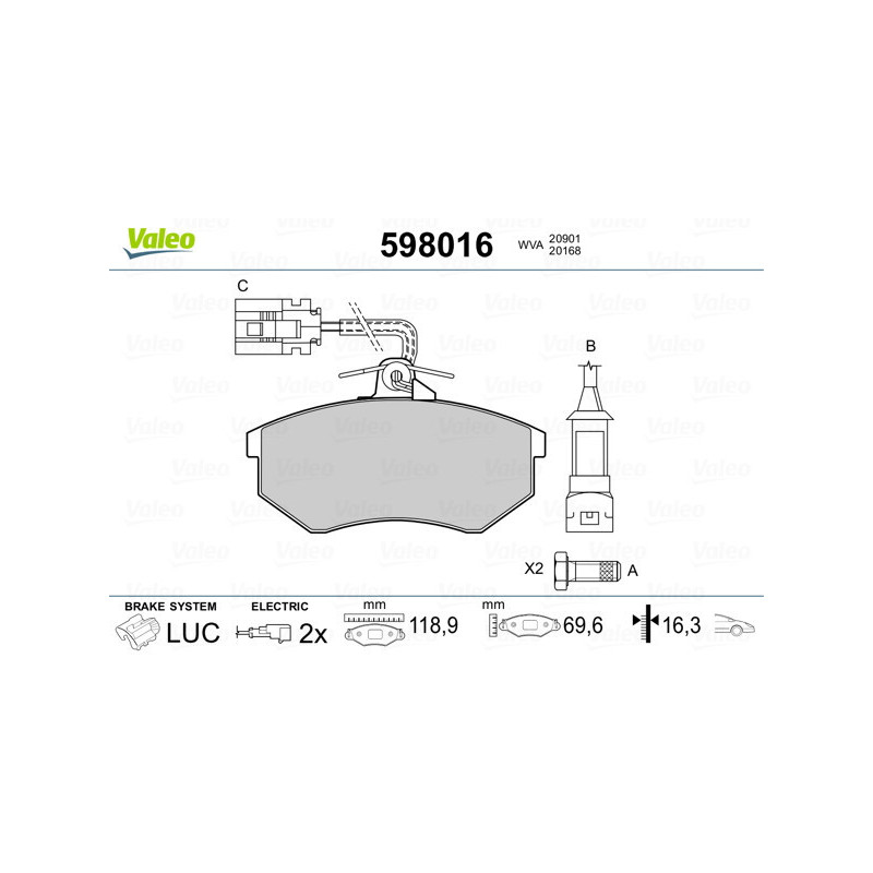 VALEO 598016 Brzdové platničky Predné pre