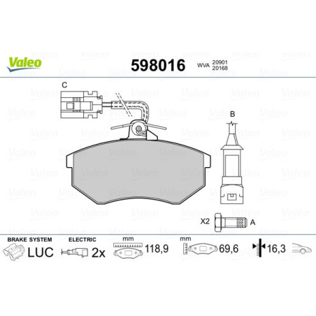 VALEO 598016 Plaquettes de frein Avant pour
