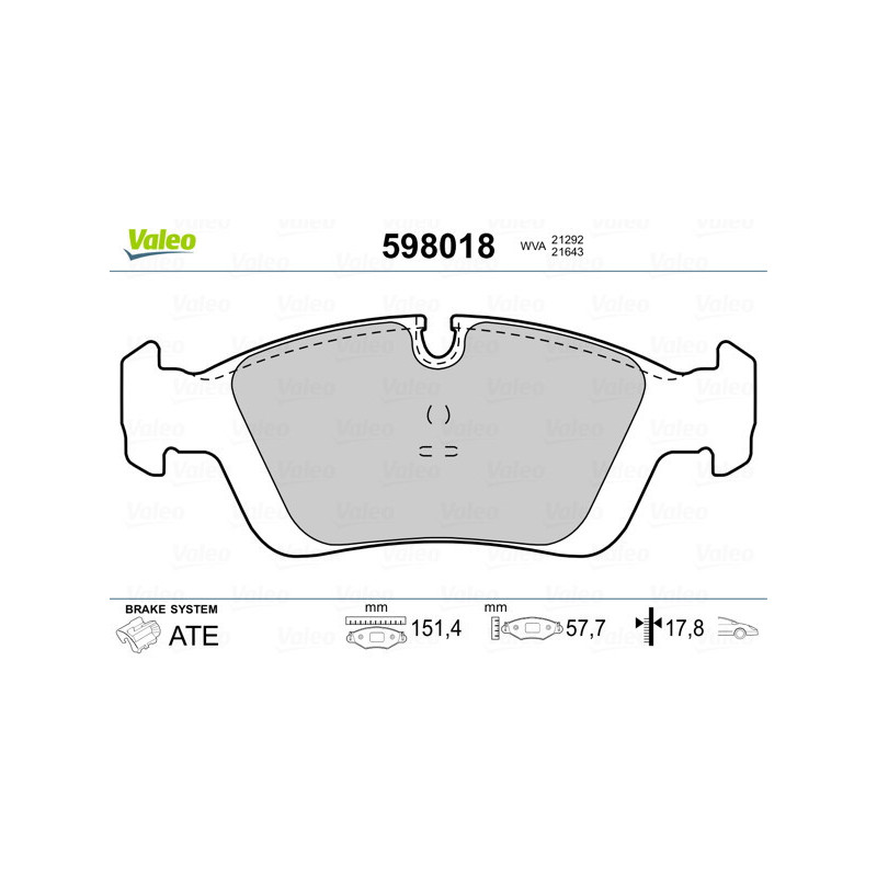 VALEO 598018 Brzdové platničky Predné pre