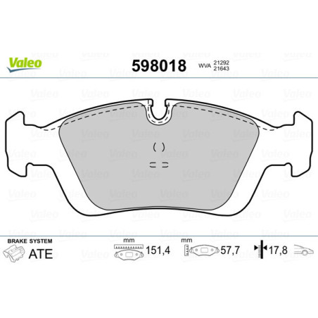 VALEO 598018 Klocki hamulcowe Przód dla