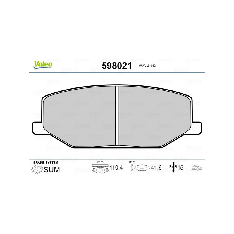 VALEO 598021 Brzdové destičky Přední pro
